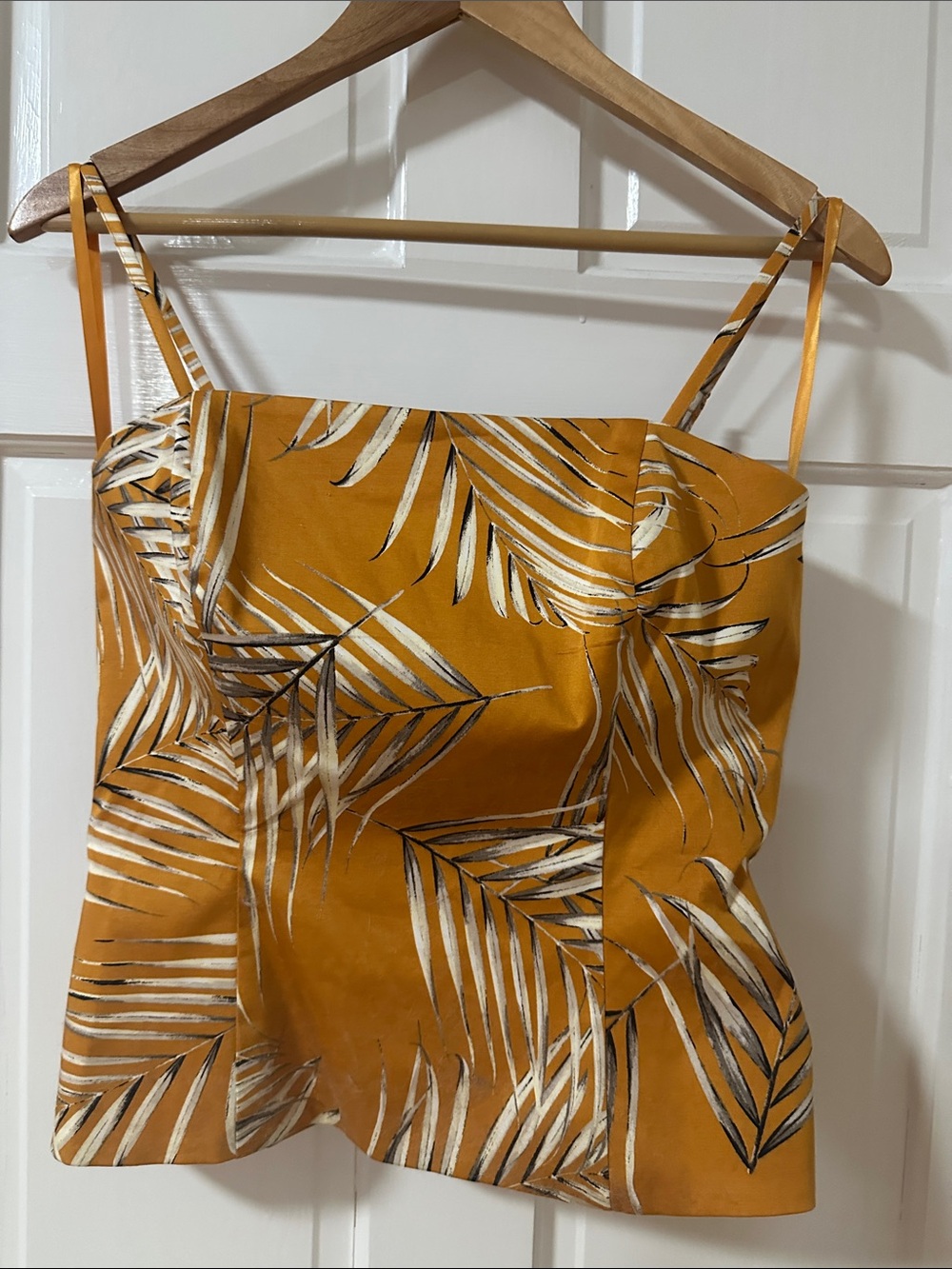 White House Black Market Mustard Palm-Print Satin Cami